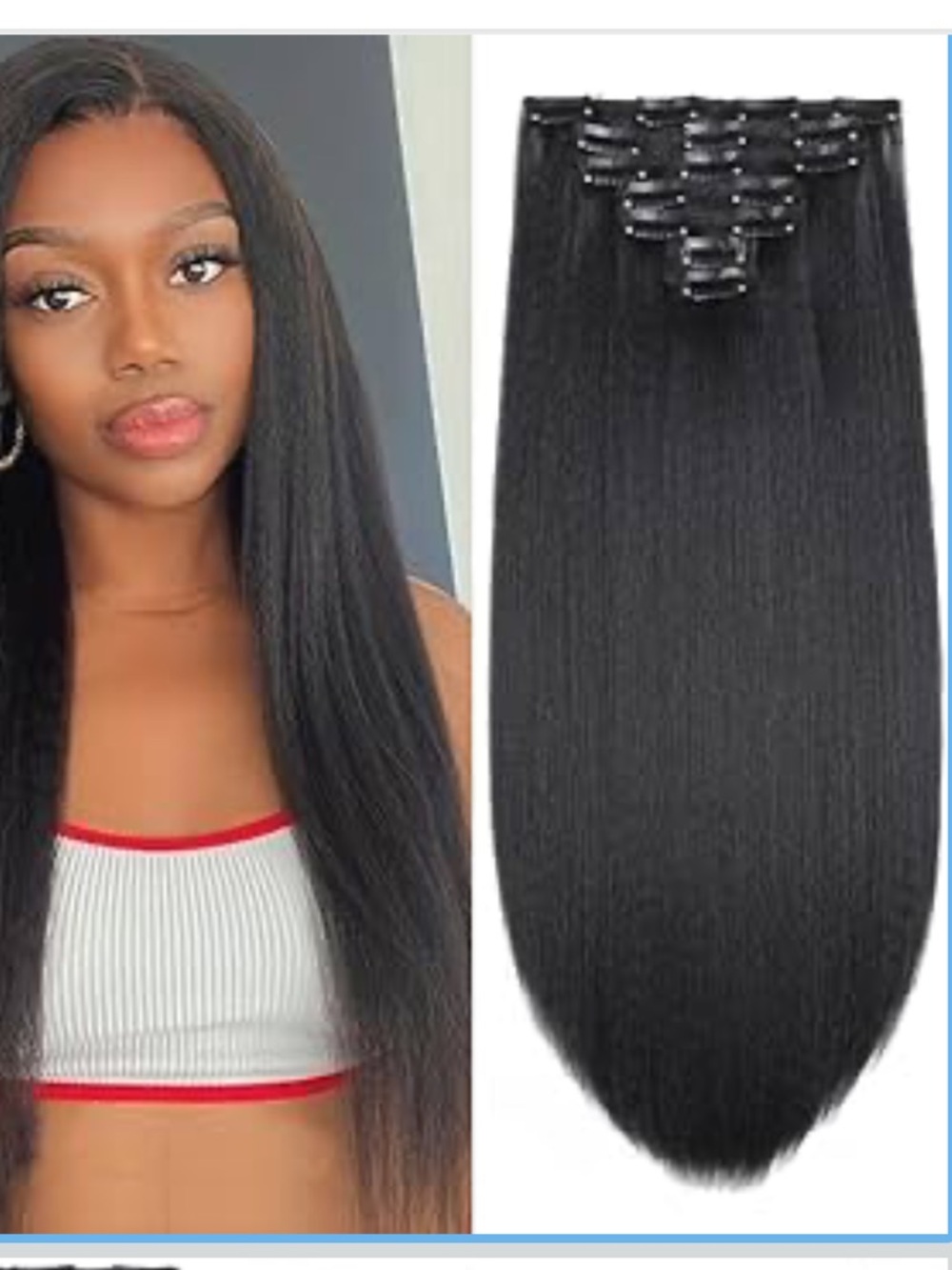 Kinky Straight Clip in Hair Extensions Synthetic 24Inch 7pcs